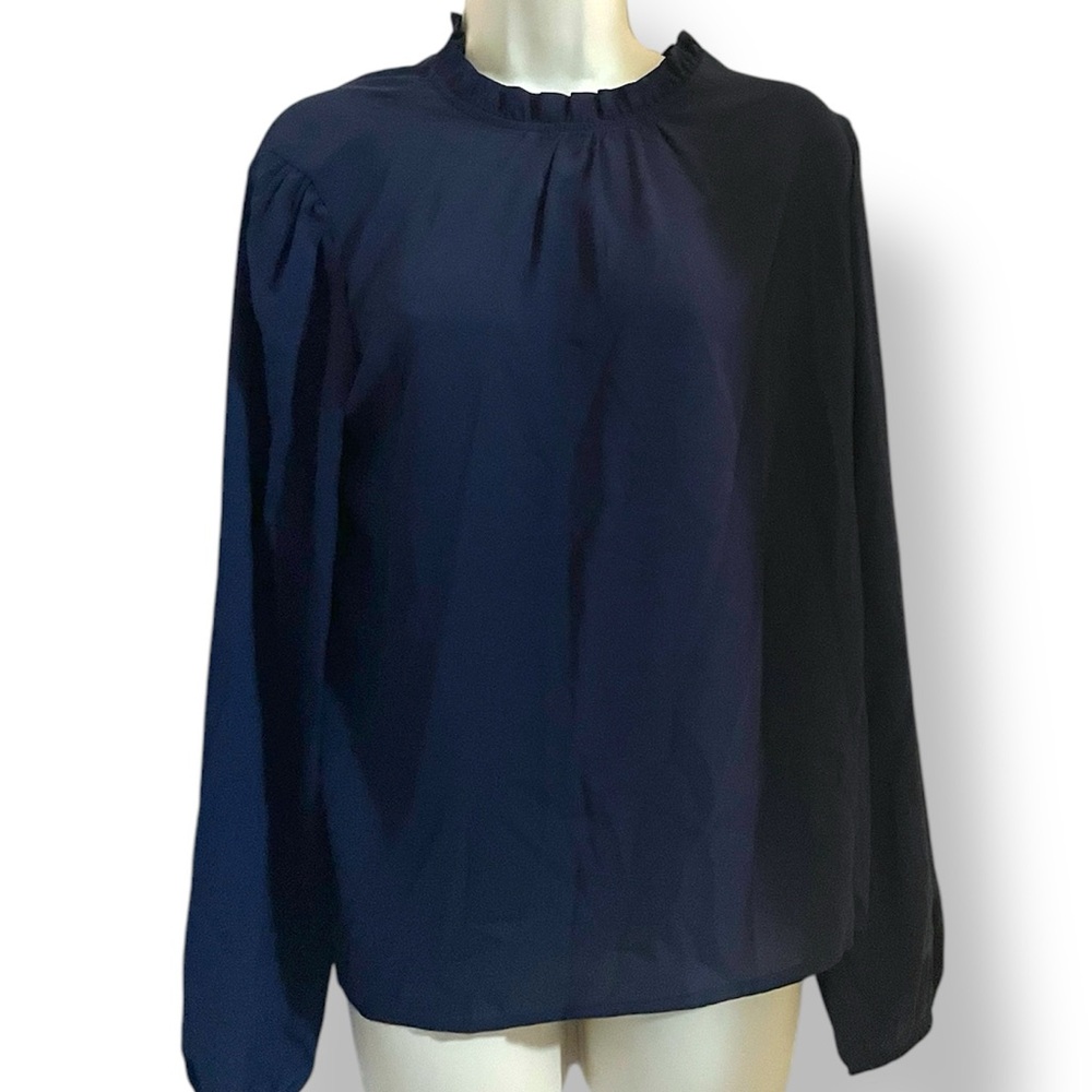Navy Blue Long Sleeve Dressy Blouse Medium
